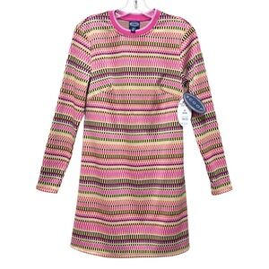 Scoop Crew Neck‎ Short Dress Multi Pixilated Stripe Pink Yellow Small NEW
